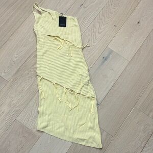 NBD Yellow Fringe Knit Dress